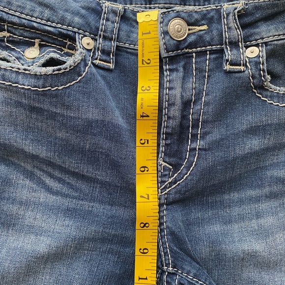 True Religion Jennie Curvy Big T Mid Rise Capri Flap Blue Jeans Size 30 - Picture 13 of 15